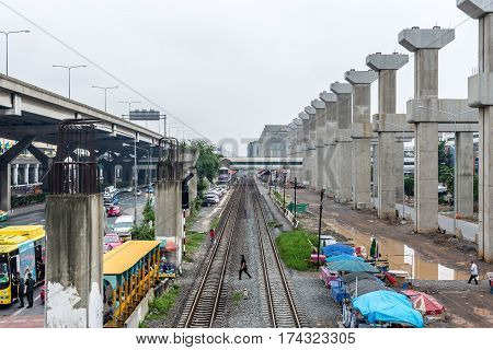 Construction Site Of Sky Train Bangsue-rangsit