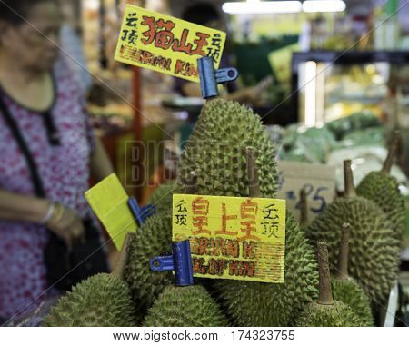 Durian fruit for sale at a market