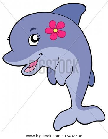 Delfin dziewczynka z kwiat - ilustracji wektorowych.