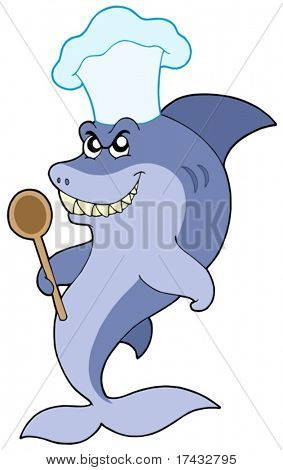 Haj kock med sked - vektor illustration.