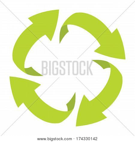 Ecologycal flat green recycle eco sign isolated on white background. Vector illustration