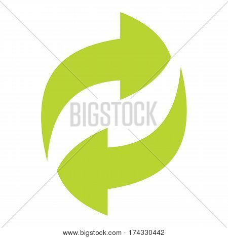Ecologycal flat green recycle eco sign isolated on white background. Vector illustration