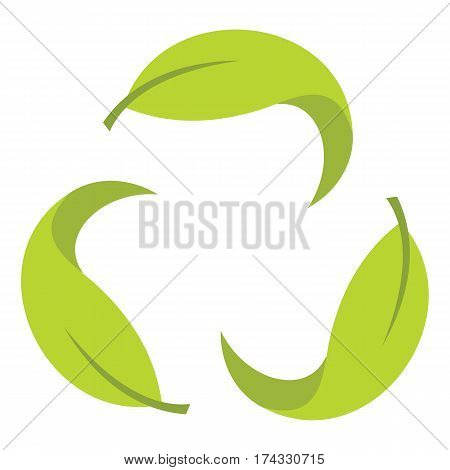 Ecologycal flat green recycle eco sign isolated on white background. Vector illustration