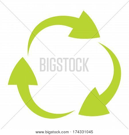 Ecologycal flat green recycle eco sign isolated on white background. Vector illustration