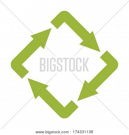 Ecologycal flat green recycle eco sign isolated on white background. Vector illustration