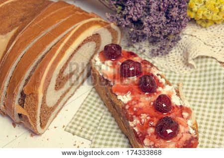 Homemade Bread With Sweet Strawberry For Breakfast