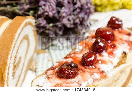 Homemade Bread With Sweet Strawberry For Breakfast