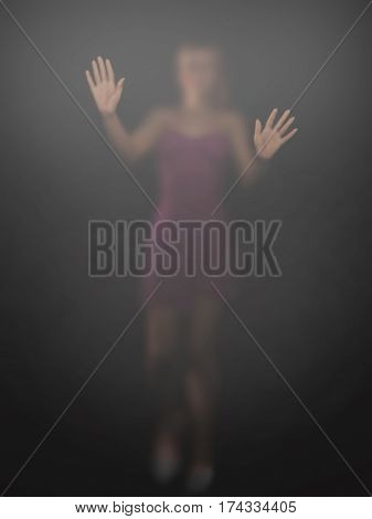 woman behind the opaque glass,3d illustration 