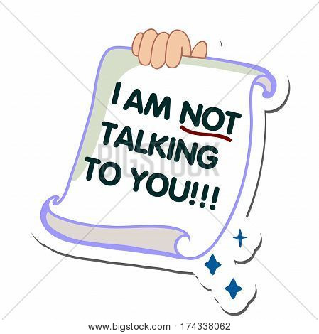 SMS message design image. SMS alert to a mobile phone vector flat illustration. Sending and receiving SMS messages. I am not talking to you