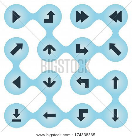 Set Of 16 Simple Pointer Icons. Can Be Found Such Elements As Upward Direction, Rearward, Increasing And Other.