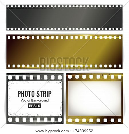 Photo Strip Vector. Realistic Empty Frame Strip Blank. Grunge Template Isolated On White Background.