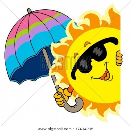 Sonne mit Regenschirm - Vektor-Illustration lauern.