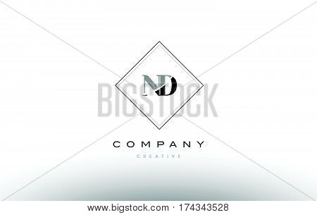Nd N D  Retro Vintage Black White Alphabet Letter Logo