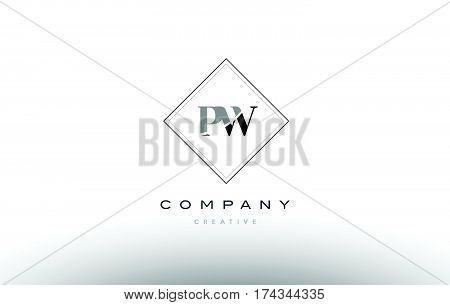 Pw P W  Retro Vintage Black White Alphabet Letter Logo