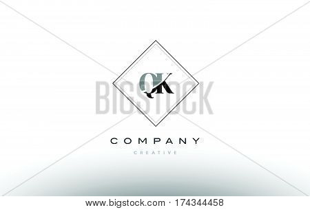 Qk Q K  Retro Vintage Black White Alphabet Letter Logo