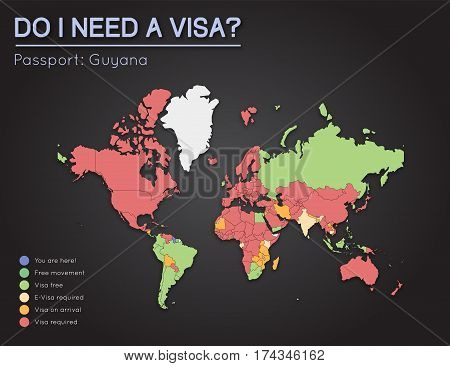 Visas Information For Co-operative Republic Of Guyana Passport Holders. Year 2017. World Map Infogra