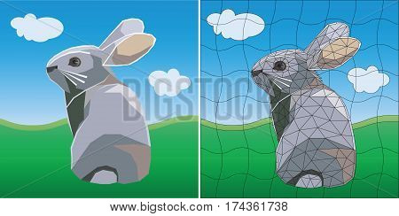 colored mosaic easter bunny. flat design. vector illustration.
