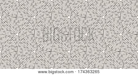 Circular seamless pattern of colored labyrinth with dots flat
