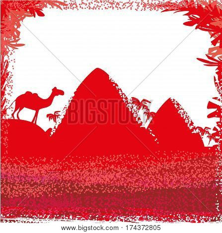 Camel in wild africa - abstract card , vector illustration