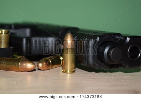gun with accessories close-up, strength and power