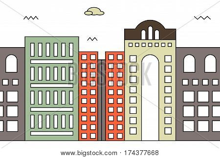Modern street scenery in flat design style. Residential or office district