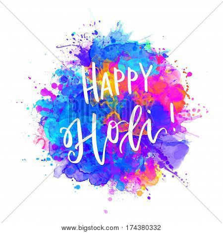 Watercolor Happy Holi and Dolyatra celebration card. Invitation card in vector.