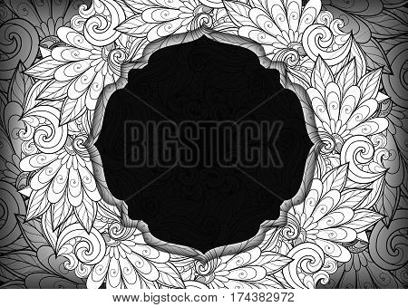 Vector Mohochrome Floral Template With Place For Text