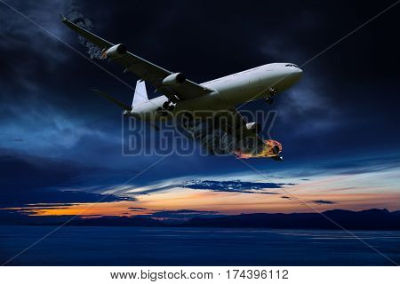 Cinematic Portrayal Of Airplane With Engine Fire