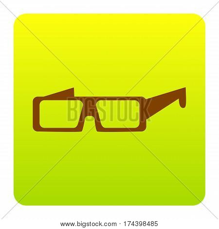 Modern glass sign. Vector. Brown icon at green-yellow gradient square with rounded corners on white background. Isolated.