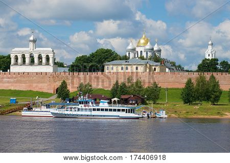 VELIKY NOVGOROD, RUSSIA - JULY 16, 2016: The walking boat 