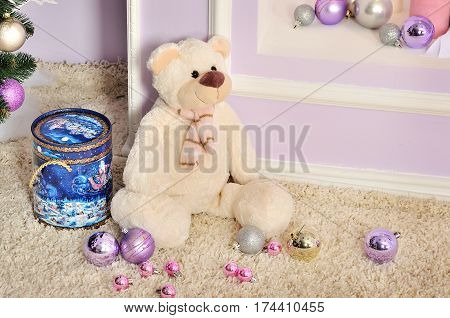 Christmas holidays composition on white wooden background