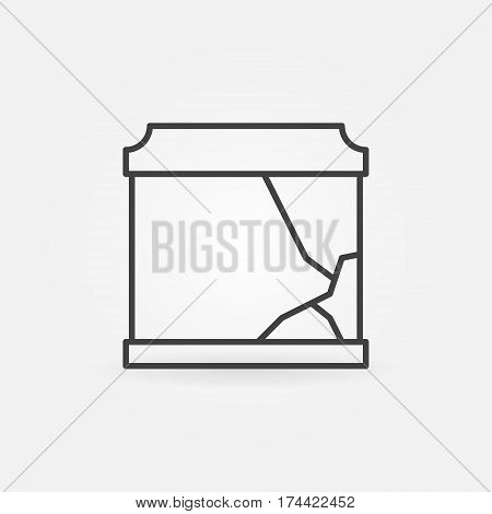 Broken aquarium icon - vector simple fish tank with broken glass symbol or logo element in thin line style