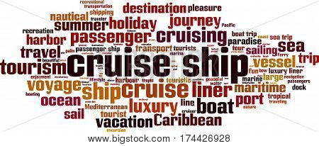 Cruise ship word cloud concept. Vector illustration
