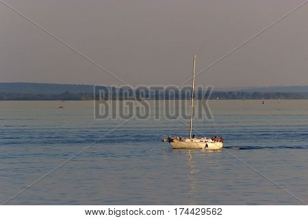 sailing boat in the sea. copy space