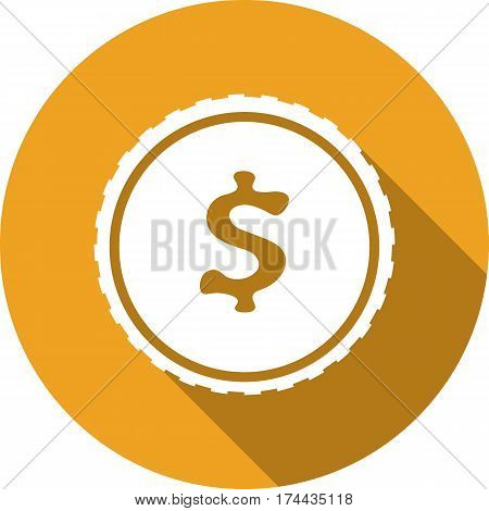 Dollar sign round vector icon with long shadow