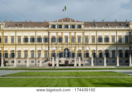 MONZA, ITALY - OCTOBER 22, 2016: Monza (Brianza Lombardy Italy): exterior of the historic Royal Palace with tourists