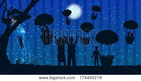 Ufos Kidnapping People Silhouette Travel Landscape
