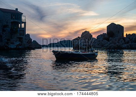 Sunset in the bay of Przno on the Adriatic
