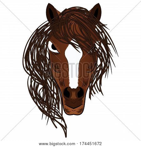 Vector illustration fierce looking brown stallion horse with a flowing mane