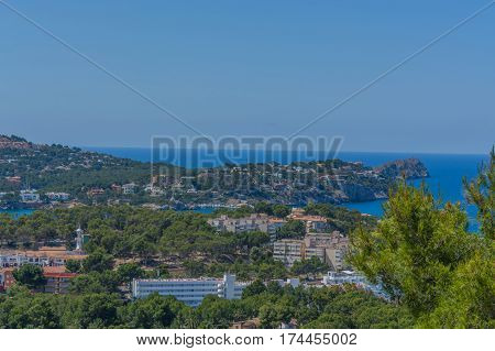 Panorama of the bay Paguera photographed from the mountain in Costa de la Calma.