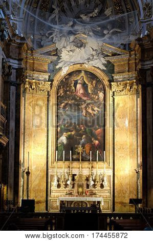 ROME, ITALY - SEPTEMBER 02: Altar of Chiesa di San Luigi dei Francesi - Church of St Louis of the French, Rome, Italy on September 02, 2016.
