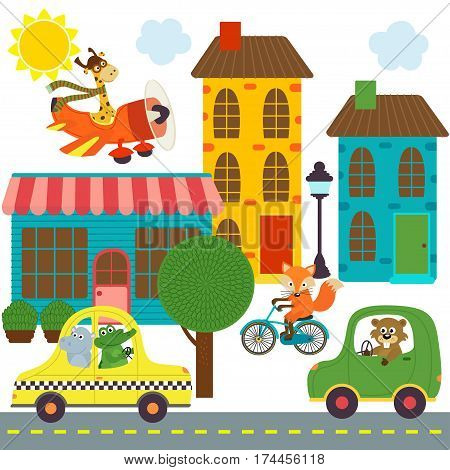 transport with animals in city  - vector illustration, eps