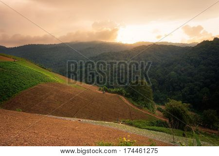 Sunset Mountain Landscape View Point At Phu Tubberk In Phetchabun Thailand.