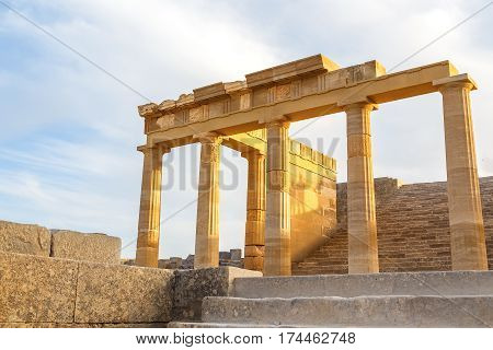 Hellenistic stoa on the Acropolis of Lindos, Rhodes Island, Greece