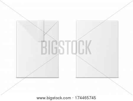 Vector 3d mock up of milk or juice box on white background. Realistic carton half liter package isolated. Template for your design. Front view.