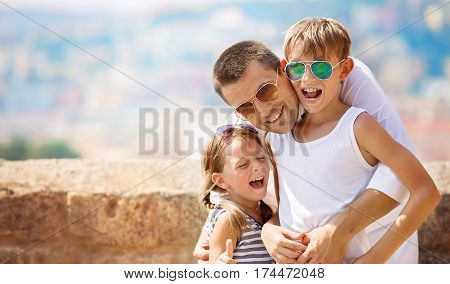 Family vacation tourism concept. Family summer portrait