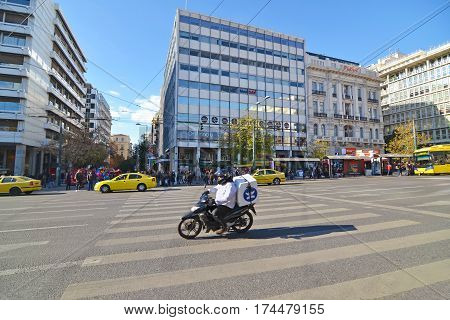 SYNTAGMA ATHENS GREECE, DECEMBER 18 2016: people waiting to cross the road at Syntagma Athens Greece. Editorial use.