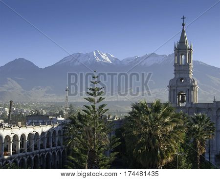 very beautiful prospect of the church on a background of mountains