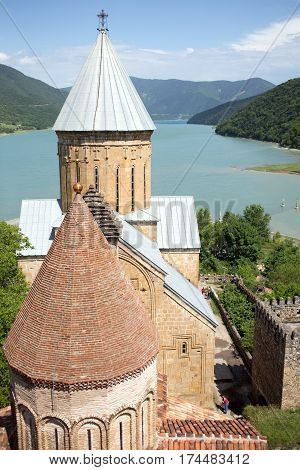 Ananuri castle and church on Aragvi river Georgia