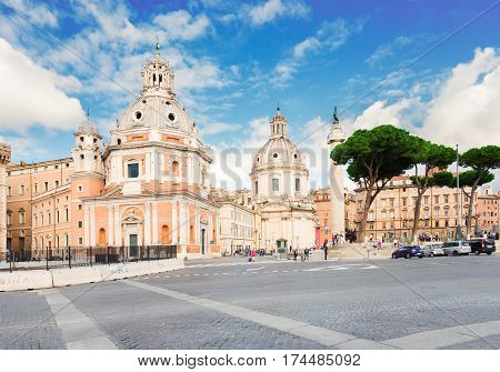 Piazza Foro Traiano with famous column of Trajan, Rome, Italy